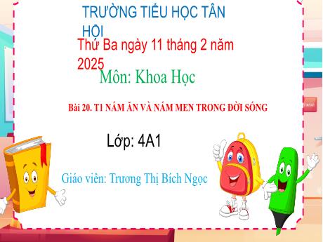 Bài giảng Khoa học Lớp 4 - Bài 20: Nấm ăn và nấm men trong đời sống - Năm học 2024-2025 - Trương Thị Bích Ngọc
