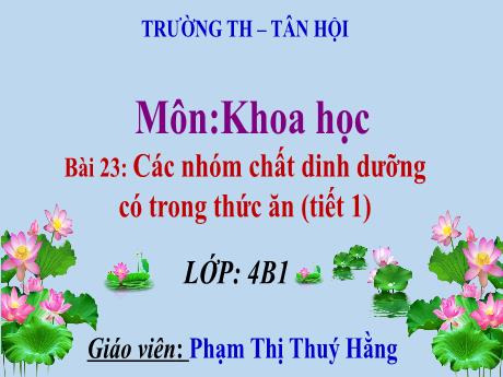 Bài giảng Khoa học Lớp 4 - Bài 23: Các nhóm chất dinh dưỡng có trong thức ăn (Tiết 1) - Phạm Thị Thúy Hằng