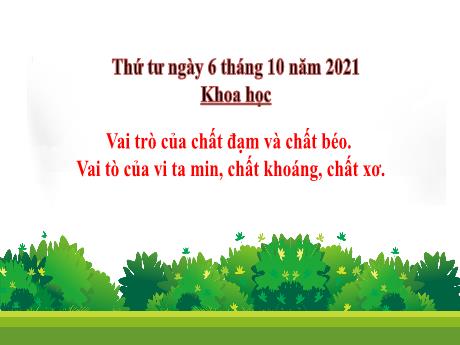 Bài giảng Khoa học Lớp 4 - Bài 6: Vai trò của chất đạm và chất béo. Vai trò của vi ta min, chất khoáng, chất xơ - Năm học 2021-2022