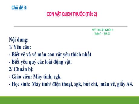 Bài giảng Mĩ thuật Lớp 3 - Tuần 7, Chủ đề 3: Con vật quen thuộc (Tiết 2) - Nguyễn Thị Quỳnh Trang