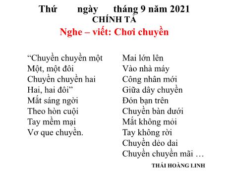 Bài giảng Tiếng Việt Lớp 3 - Chính tả: Chơi chuyền - Năm học 2021-2022