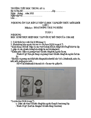 Nội dung bài dạy Hoạt động trải nghiệm Lớp 1 (Tuần 1 đến 3) - Năm học 2021-2022 - Trường Tiểu học Trung An A